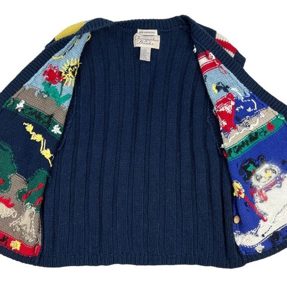 Christopher & Banks Vintage Hand Embroidered Four Seasons Wool Sweater Vest Sz L - Picture 3 of 16